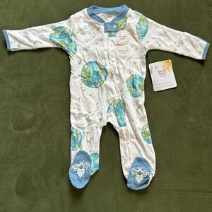 Burt's Bees Baby Earth Print Footie in Blue and White